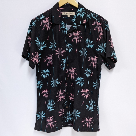 Maui Maui Hawaiian Palm Pattern Button Down Shirt, Large - Picture 2 of 11